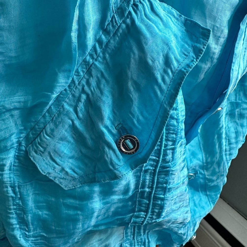 RALPH LAUREN BLACK LABEL Woman’s Turquoise Silkblend Utility Jacket RARE Sz M - Picture 7 of 13